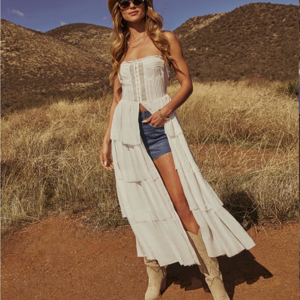 Vici White Strapless Boho Maxi Corset Top